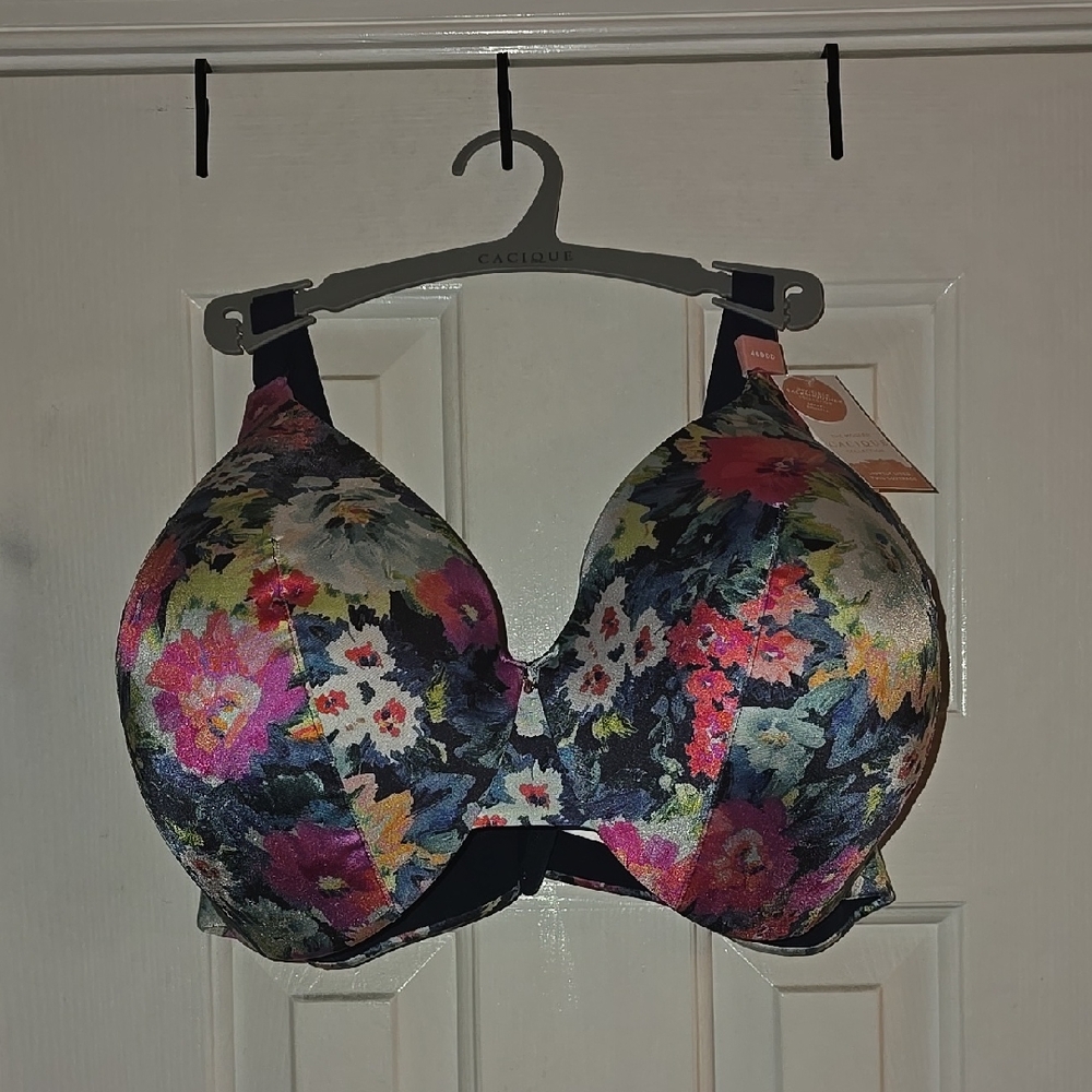 Cacique Women's Vibrant Floral Bra - Full Coverage Blue and Pink